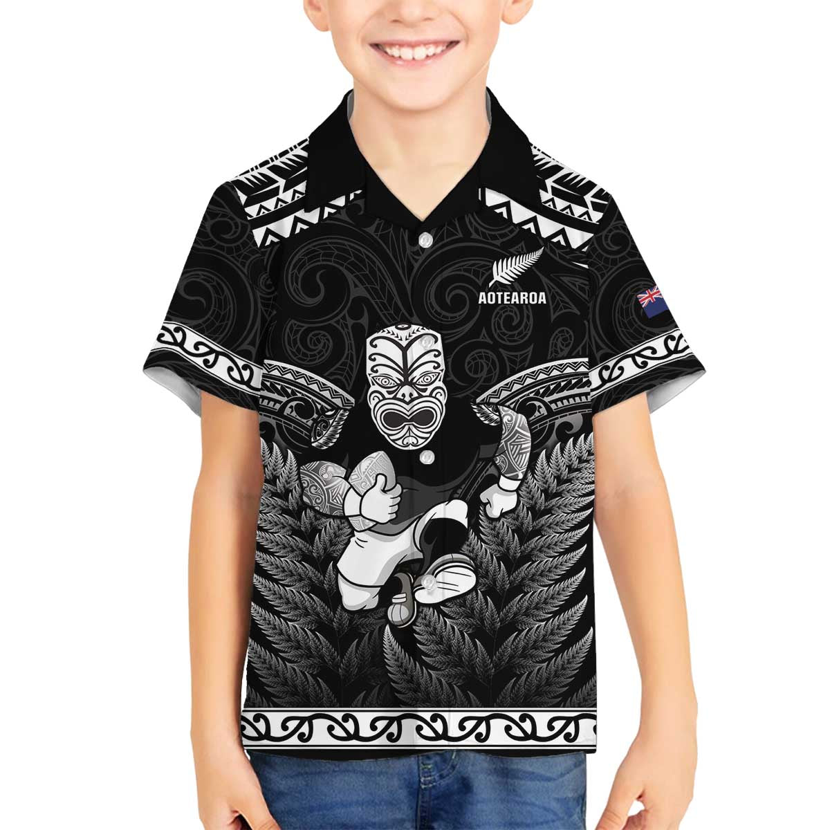 Custom New Zealand Maori Tiki Rugby Family Matching Puletasi and Hawaiian Shirt Go Aotearoa Maori Pattern