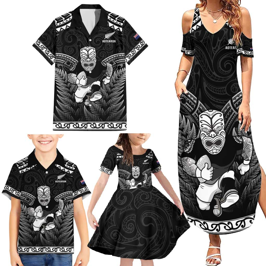 Custom New Zealand Maori Tiki Rugby Family Matching Summer Maxi Dress and Hawaiian Shirt Go Aotearoa Maori Pattern