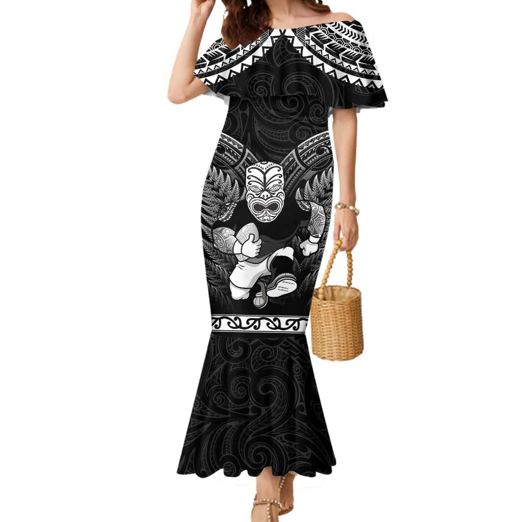 Custom New Zealand Maori Tiki Rugby Mermaid Dress Go Aotearoa Maori Pattern