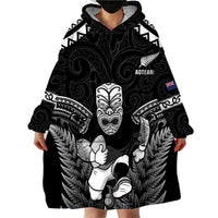 Custom New Zealand Maori Tiki Rugby Wearable Blanket Hoodie Go Aotearoa Maori Pattern