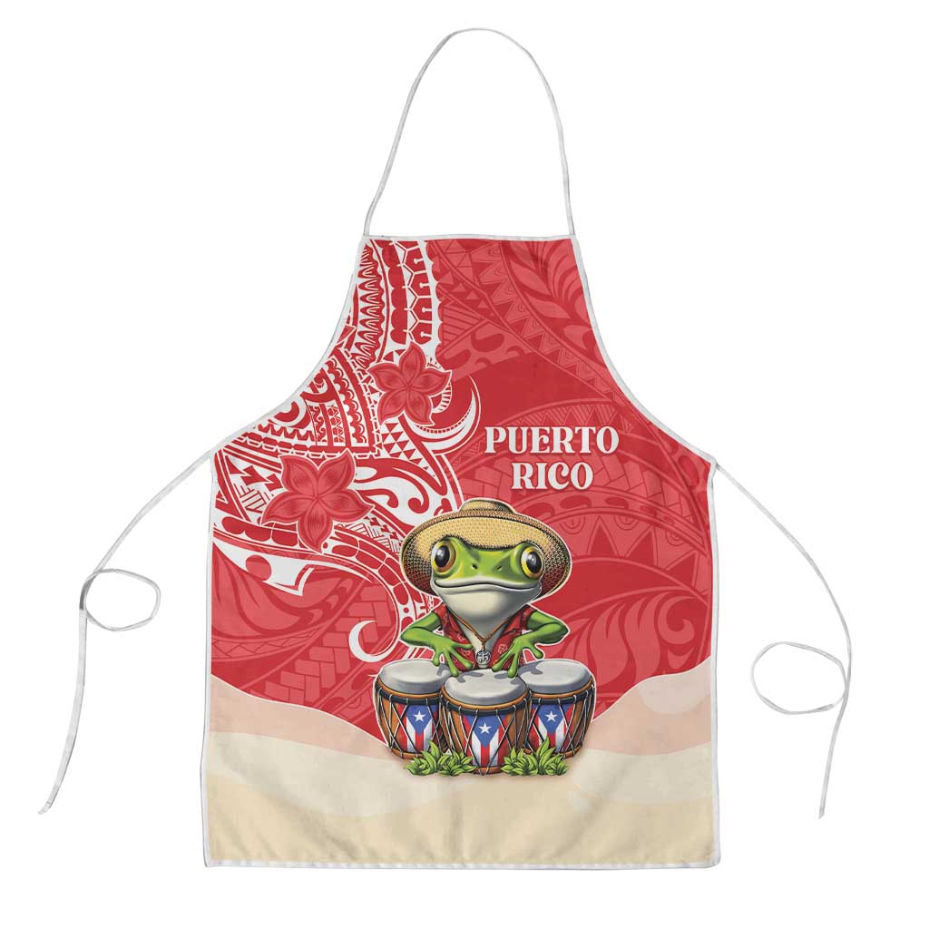 Puerto Rico Apron Coqui Frog With Polynesian Pattern LT05 Red - Polynesian Pride