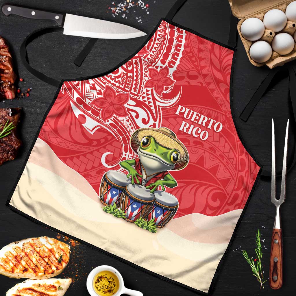 Puerto Rico Apron Coqui Frog With Polynesian Pattern LT05 Red - Polynesian Pride