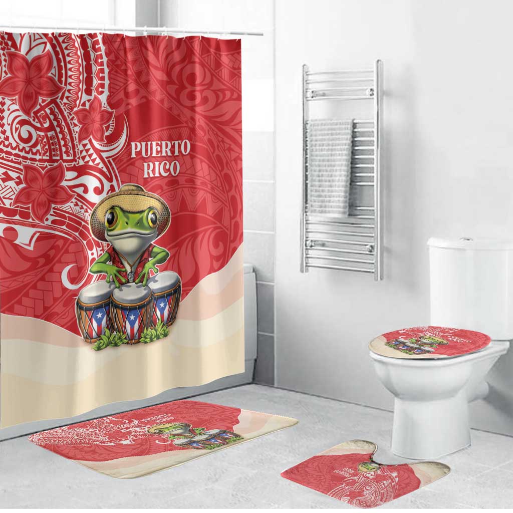 Puerto Rico Bathroom Set Coqui Frog With Polynesian Pattern LT05 Bathroom Set (4 pcs) Red - Polynesian Pride