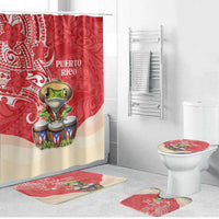 Puerto Rico Bathroom Set Coqui Frog With Polynesian Pattern LT05 Bathroom Set (4 pcs) Red - Polynesian Pride