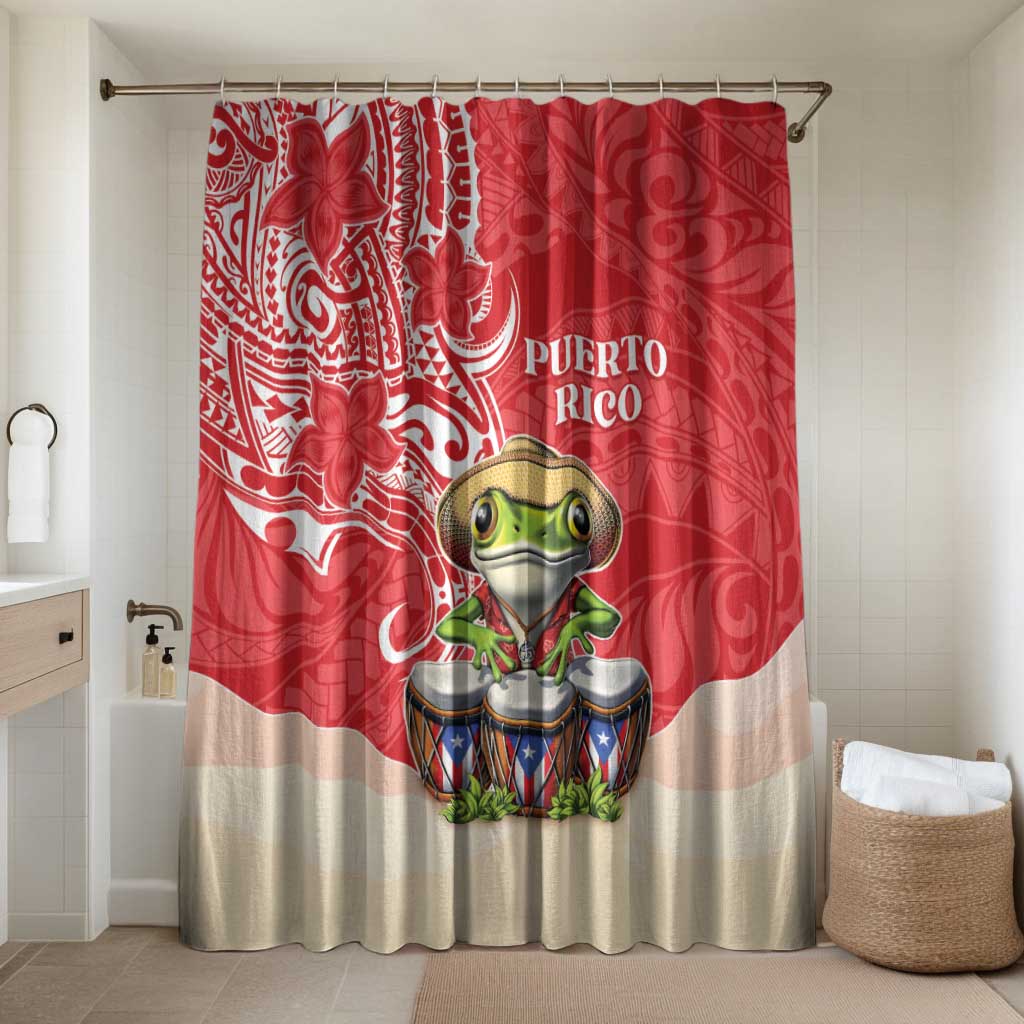 Puerto Rico Bathroom Set Coqui Frog With Polynesian Pattern LT05 Shower Curtain Only Red - Polynesian Pride