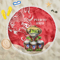 Puerto Rico Beach Blanket Coqui Frog With Polynesian Pattern LT05 One Size 150cm Red - Polynesian Pride