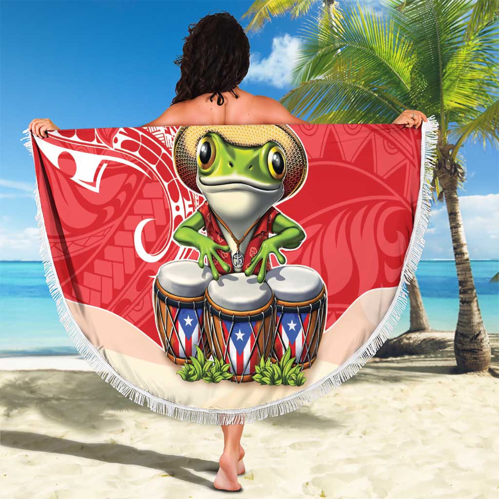 Puerto Rico Beach Blanket Coqui Frog With Polynesian Pattern LT05 - Polynesian Pride
