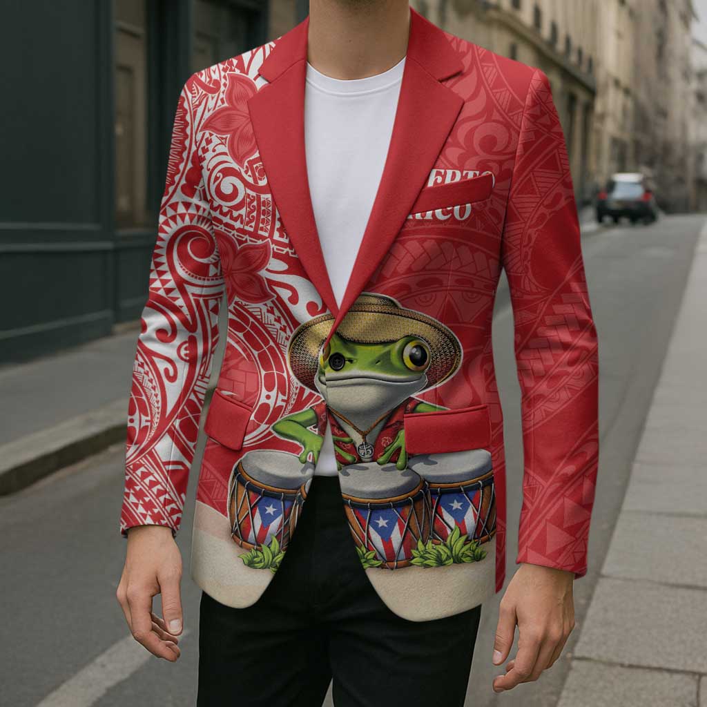 Personalized Puerto Rico Blazer Coqui Frog With Polynesian Pattern - Polynesian Pride