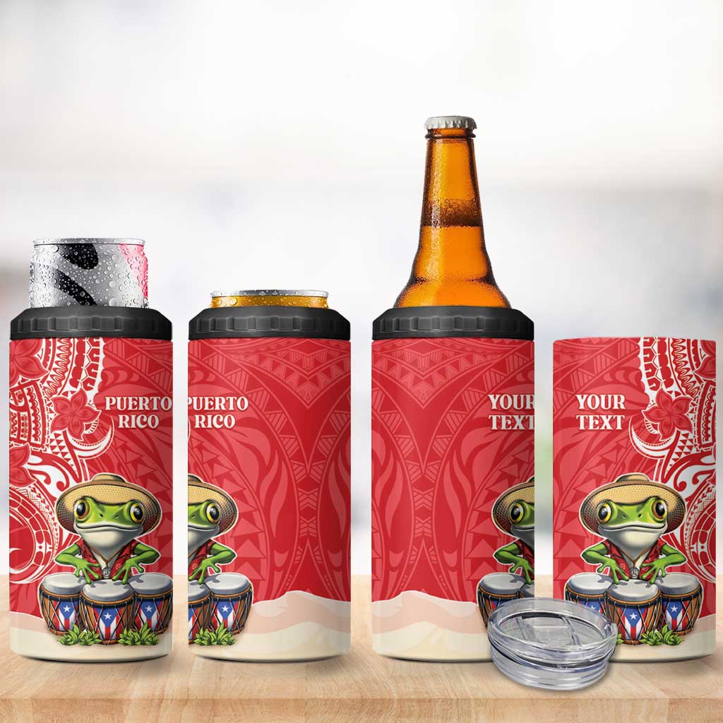 Personalized Puerto Rico 4 in 1 Can Cooler Tumbler Coqui Frog With Polynesian Pattern LT05 - Polynesian Pride