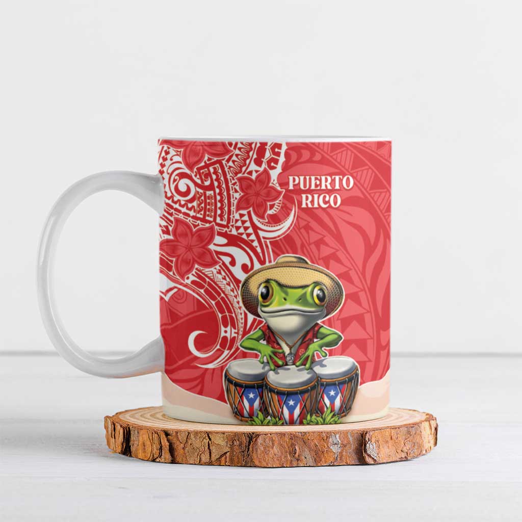 Personalized Puerto Rico Ceramic Mug Coqui Frog With Polynesian Pattern - Polynesian Pride