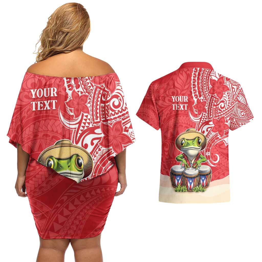 Personalized Puerto Rico Couples Matching Off Shoulder Short Dress and Hawaiian Shirt Coqui Frog With Polynesian Pattern - Polynesian Pride
