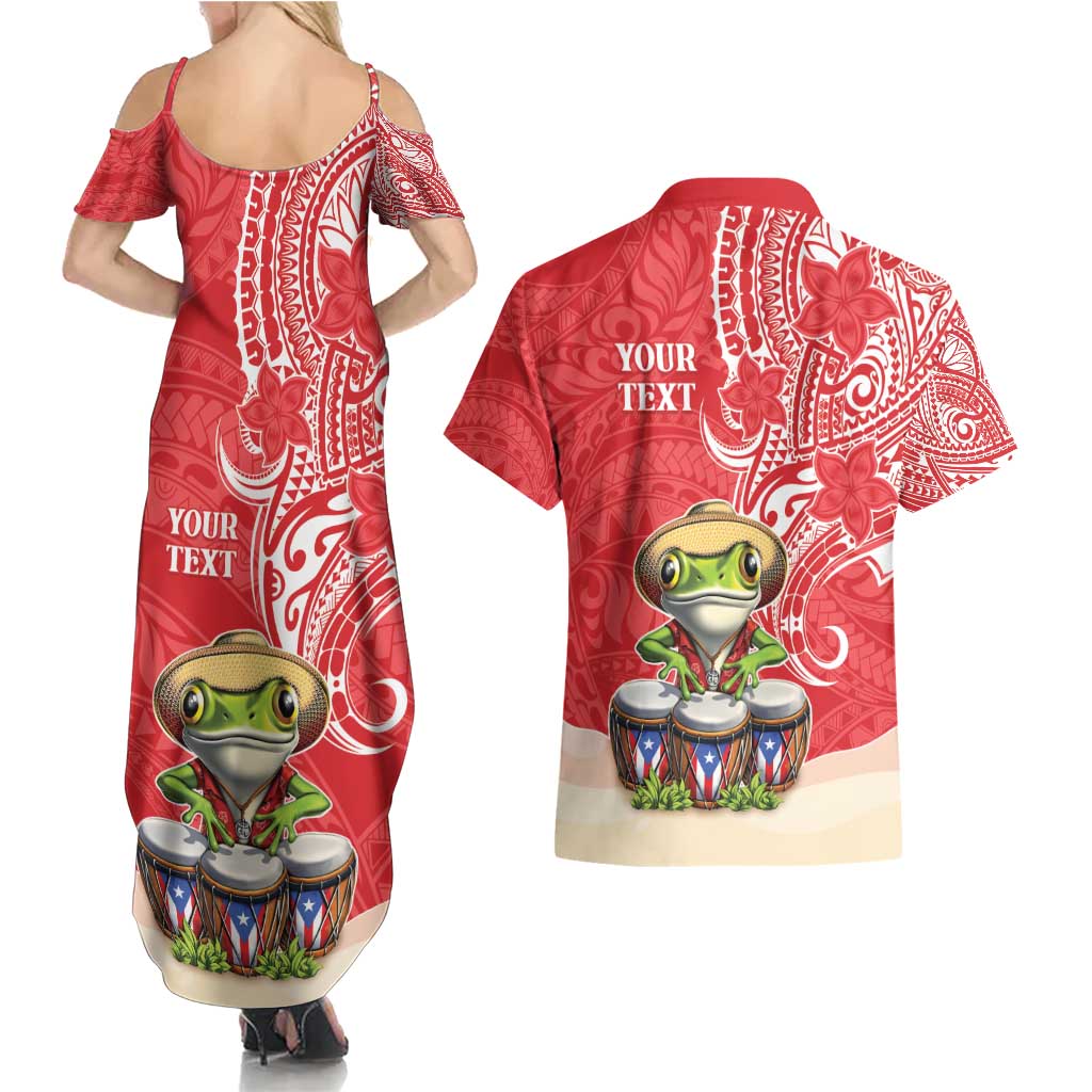 Personalized Puerto Rico Couples Matching Summer Maxi Dress and Hawaiian Shirt Coqui Frog With Polynesian Pattern - Polynesian Pride
