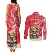 Personalized Puerto Rico Couples Matching Tank Maxi Dress and Long Sleeve Button Shirt Coqui Frog With Polynesian Pattern LT05 - Polynesian Pride