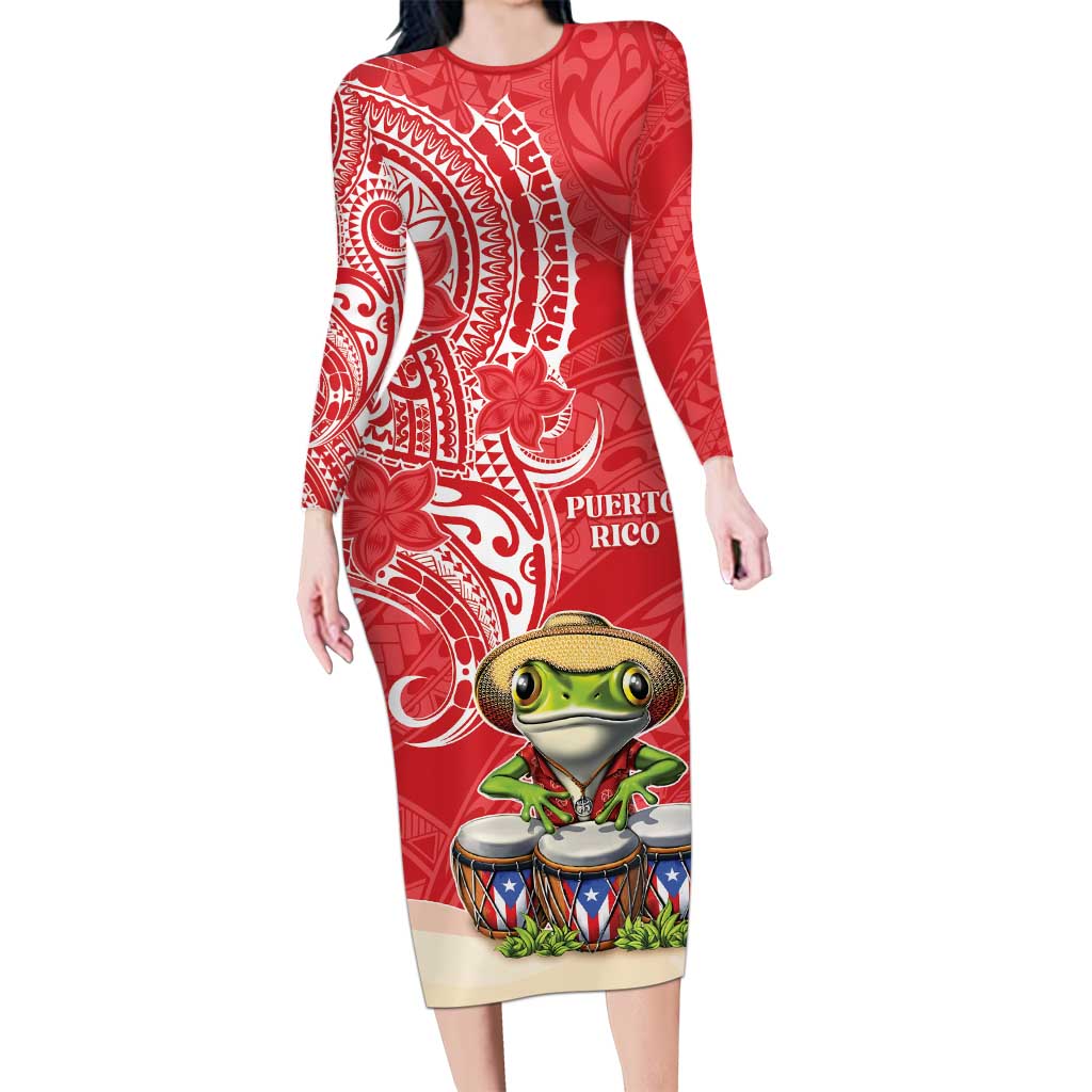 Personalized Puerto Rico Family Matching Long Sleeve Bodycon Dress and Hawaiian Shirt Coqui Frog With Polynesian Pattern - Polynesian Pride