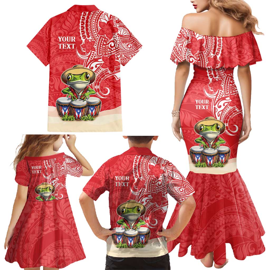 Personalized Puerto Rico Family Matching Mermaid Dress and Hawaiian Shirt Coqui Frog With Polynesian Pattern - Polynesian Pride