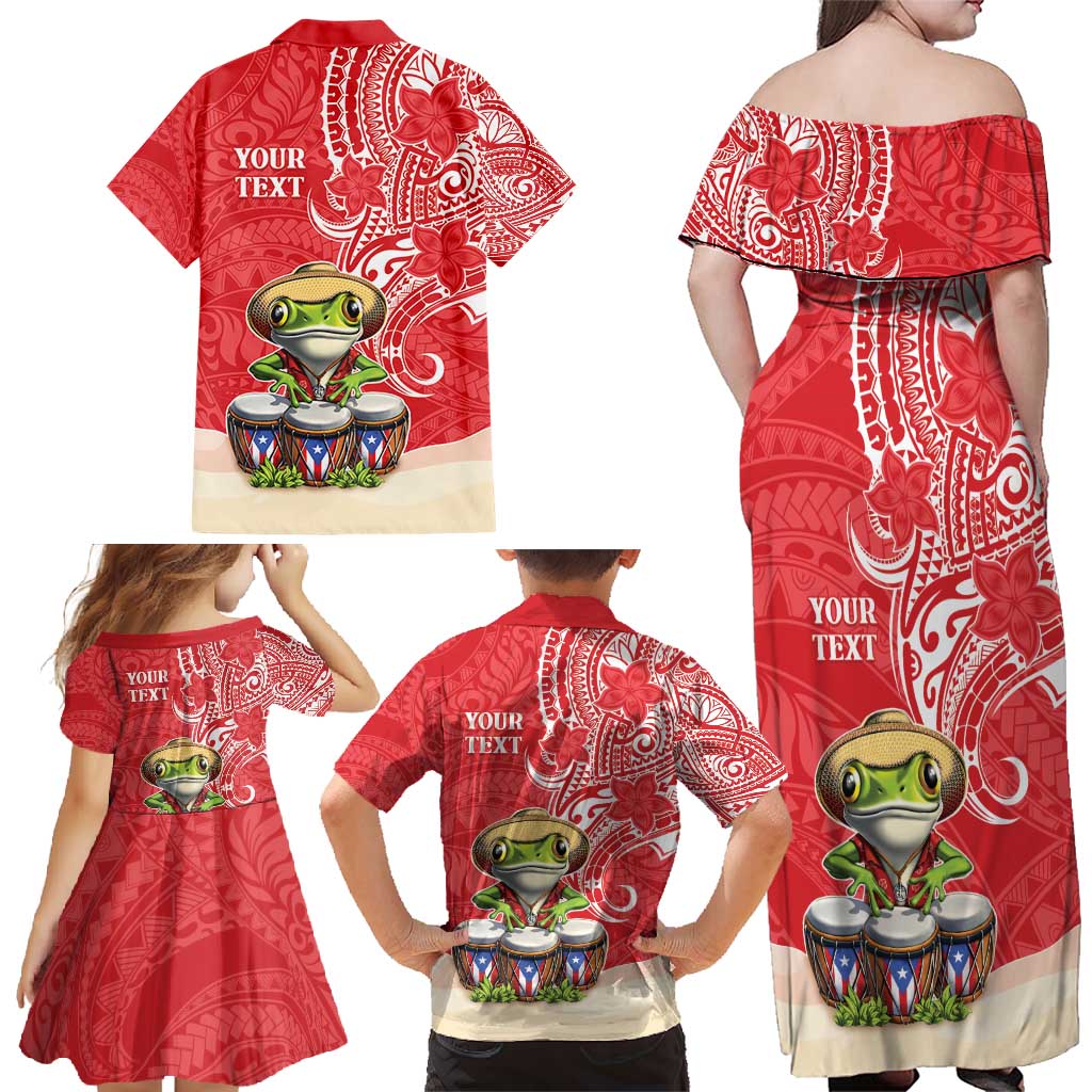Personalized Puerto Rico Family Matching Off Shoulder Maxi Dress and Hawaiian Shirt Coqui Frog With Polynesian Pattern - Polynesian Pride