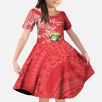 Personalized Puerto Rico Family Matching Puletasi and Hawaiian Shirt Coqui Frog With Polynesian Pattern LT05 Daughter's Dress Red - Polynesian Pride