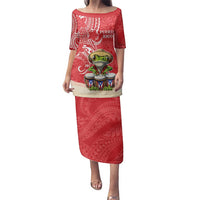 Personalized Puerto Rico Family Matching Puletasi and Hawaiian Shirt Coqui Frog With Polynesian Pattern LT05 Mom's Dress Red - Polynesian Pride