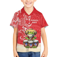 Personalized Puerto Rico Family Matching Puletasi and Hawaiian Shirt Coqui Frog With Polynesian Pattern LT05 Son's Shirt Red - Polynesian Pride