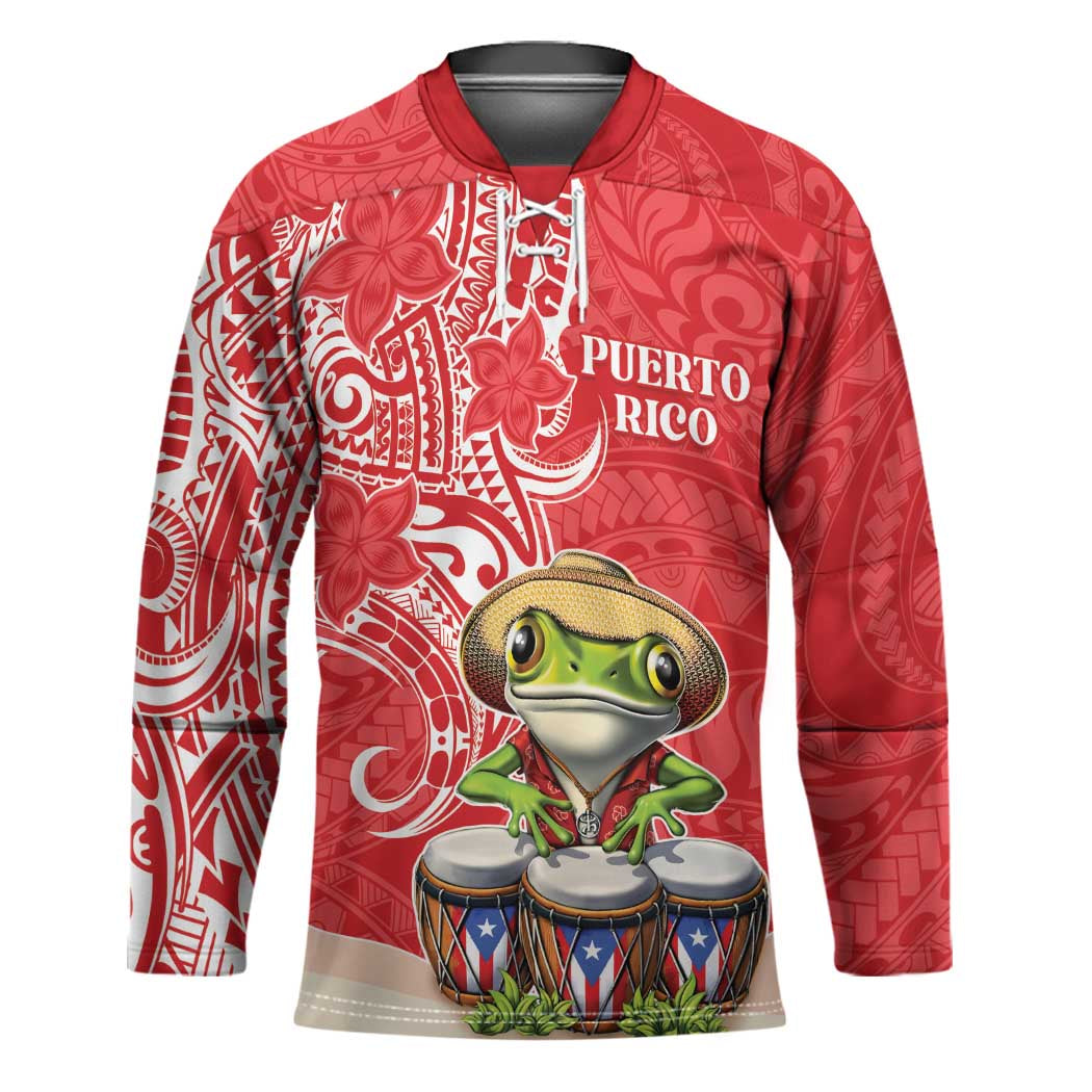 Personalized Puerto Rico Hockey Jersey Coqui Frog With Polynesian Pattern - Polynesian Pride