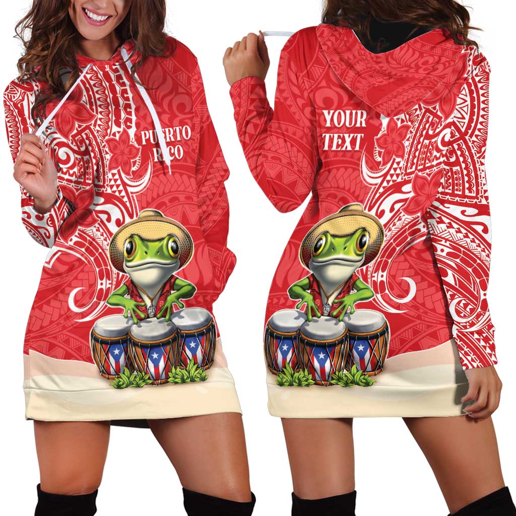 Personalized Puerto Rico Hoodie Dress Coqui Frog With Polynesian Pattern - Polynesian Pride