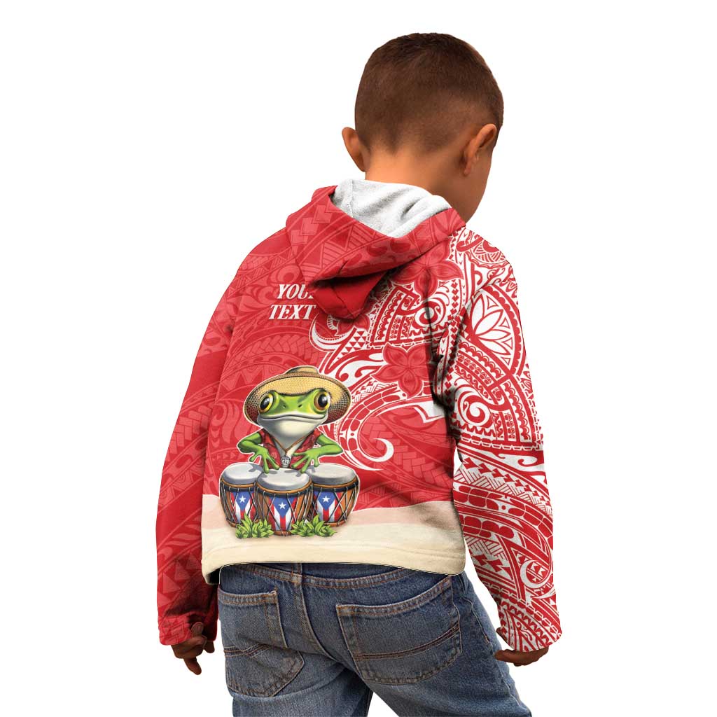 Personalized Puerto Rico Kid Hoodie Coqui Frog With Polynesian Pattern - Polynesian Pride