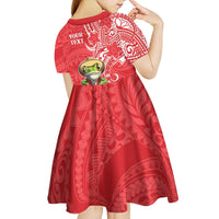 Personalized Puerto Rico Kid Short Sleeve Dress Coqui Frog With Polynesian Pattern - Polynesian Pride
