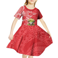 Personalized Puerto Rico Kid Short Sleeve Dress Coqui Frog With Polynesian Pattern - Polynesian Pride