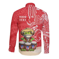 Personalized Puerto Rico Long Sleeve Button Shirt Coqui Frog With Polynesian Pattern LT05 - Polynesian Pride