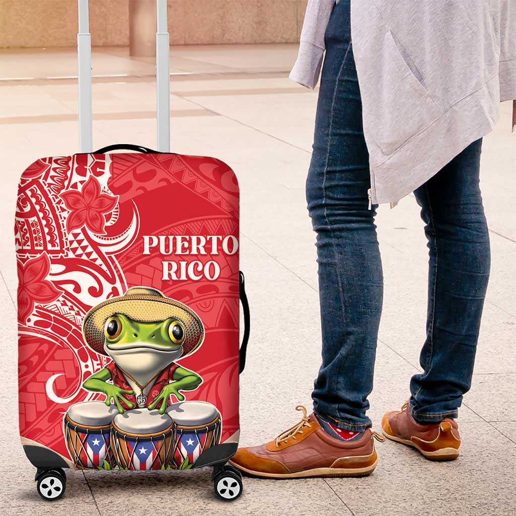 Puerto Rico Luggage Cover Coqui Frog With Polynesian Pattern - Polynesian Pride