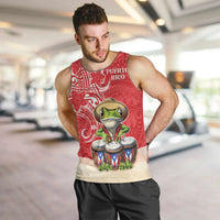 Personalized Puerto Rico Men Tank Top Coqui Frog With Polynesian Pattern LT05 Red - Polynesian Pride