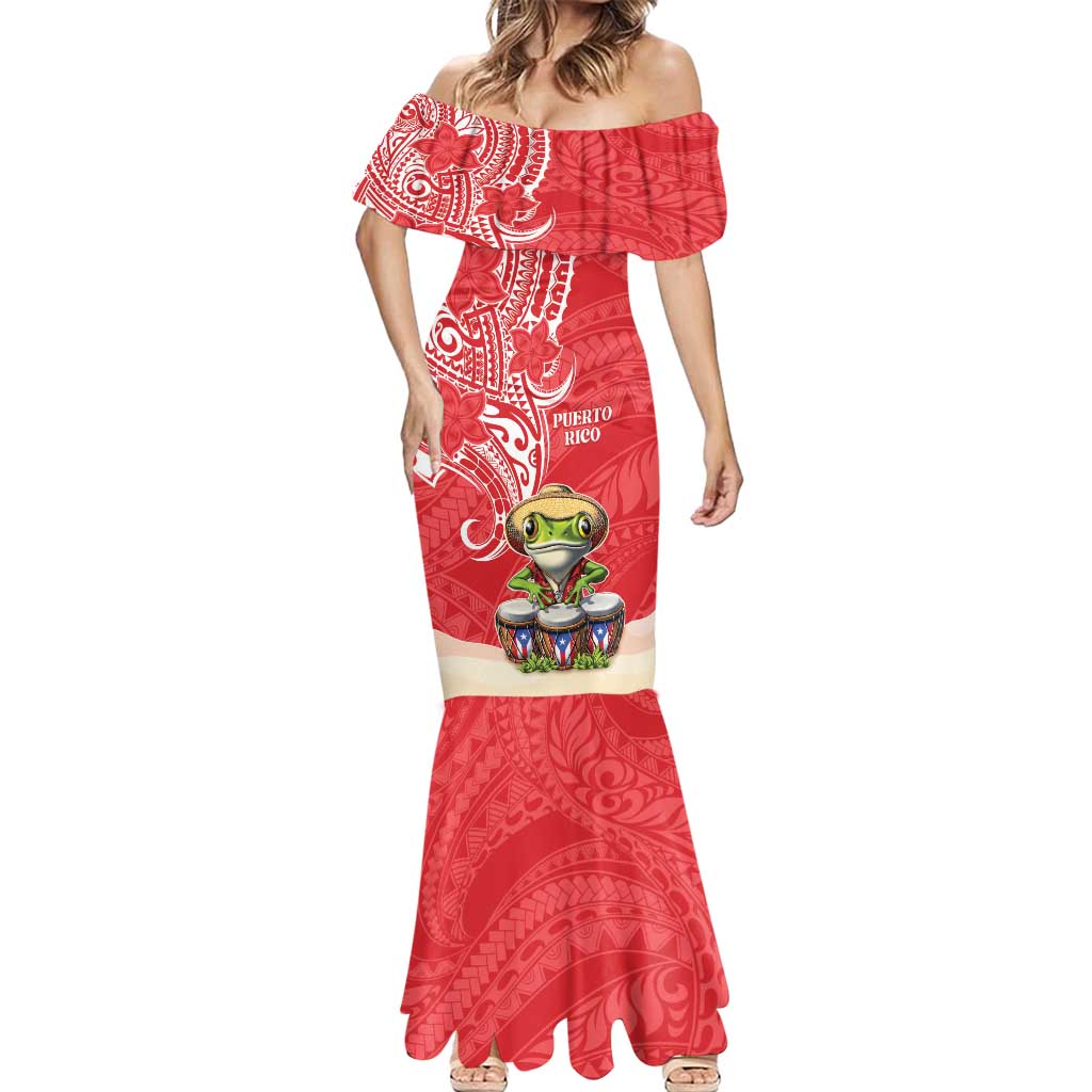 Personalized Puerto Rico Mermaid Dress Coqui Frog With Polynesian Pattern - Polynesian Pride