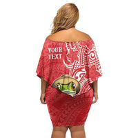 Personalized Puerto Rico Off Shoulder Short Dress Coqui Frog With Polynesian Pattern - Polynesian Pride