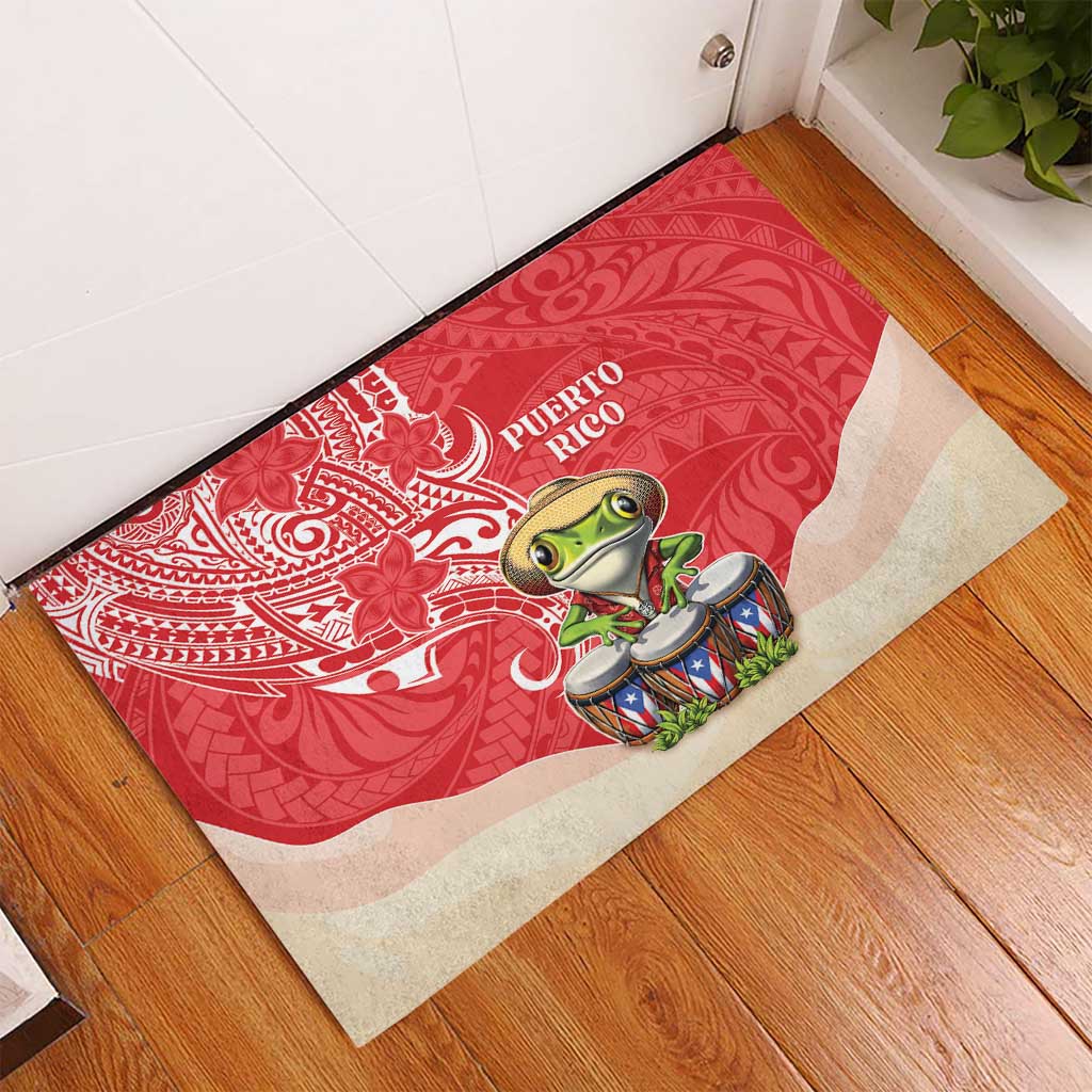 Puerto Rico Rubber Doormat Coqui Frog With Polynesian Pattern LT05 - Polynesian Pride