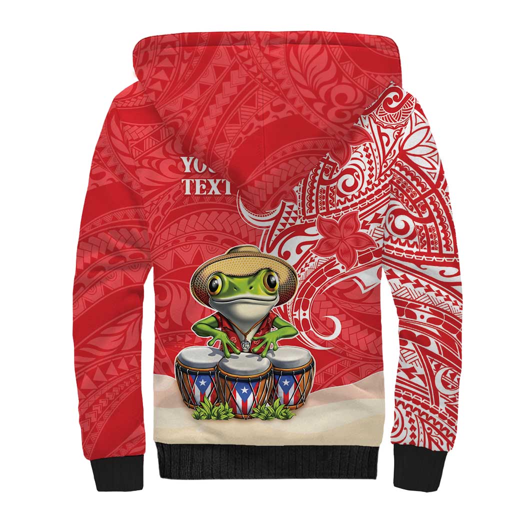Personalized Puerto Rico Sherpa Hoodie Coqui Frog With Polynesian Pattern LT05 - Polynesian Pride