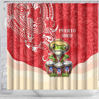 Puerto Rico Shower Curtain Coqui Frog With Polynesian Pattern - Polynesian Pride