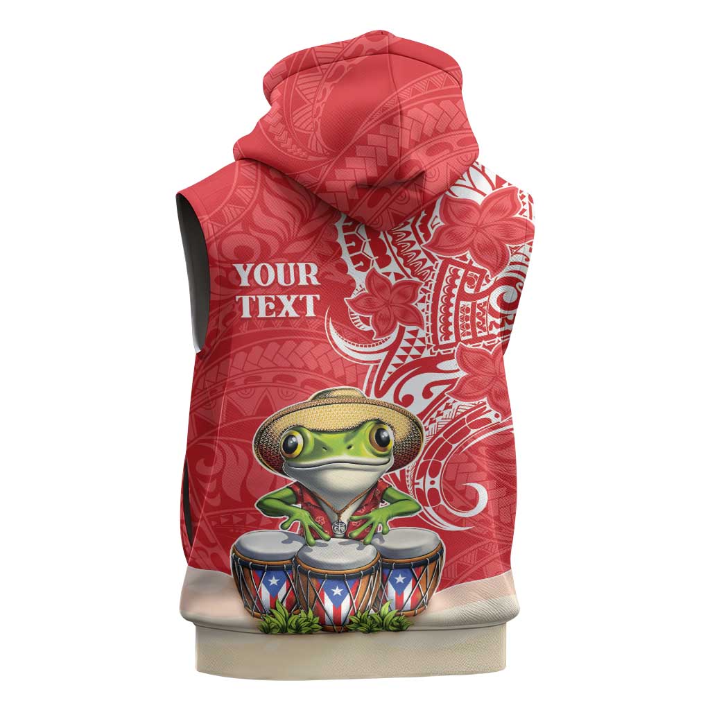 Personalized Puerto Rico Sleeveless Hoodie Coqui Frog With Polynesian Pattern LT05 - Polynesian Pride