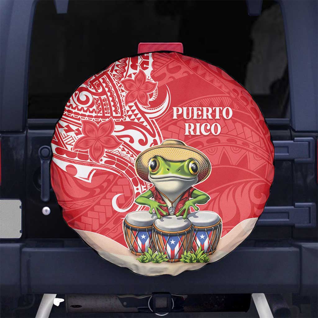 Puerto Rico Spare Tire Cover Coqui Frog With Polynesian Pattern - Polynesian Pride