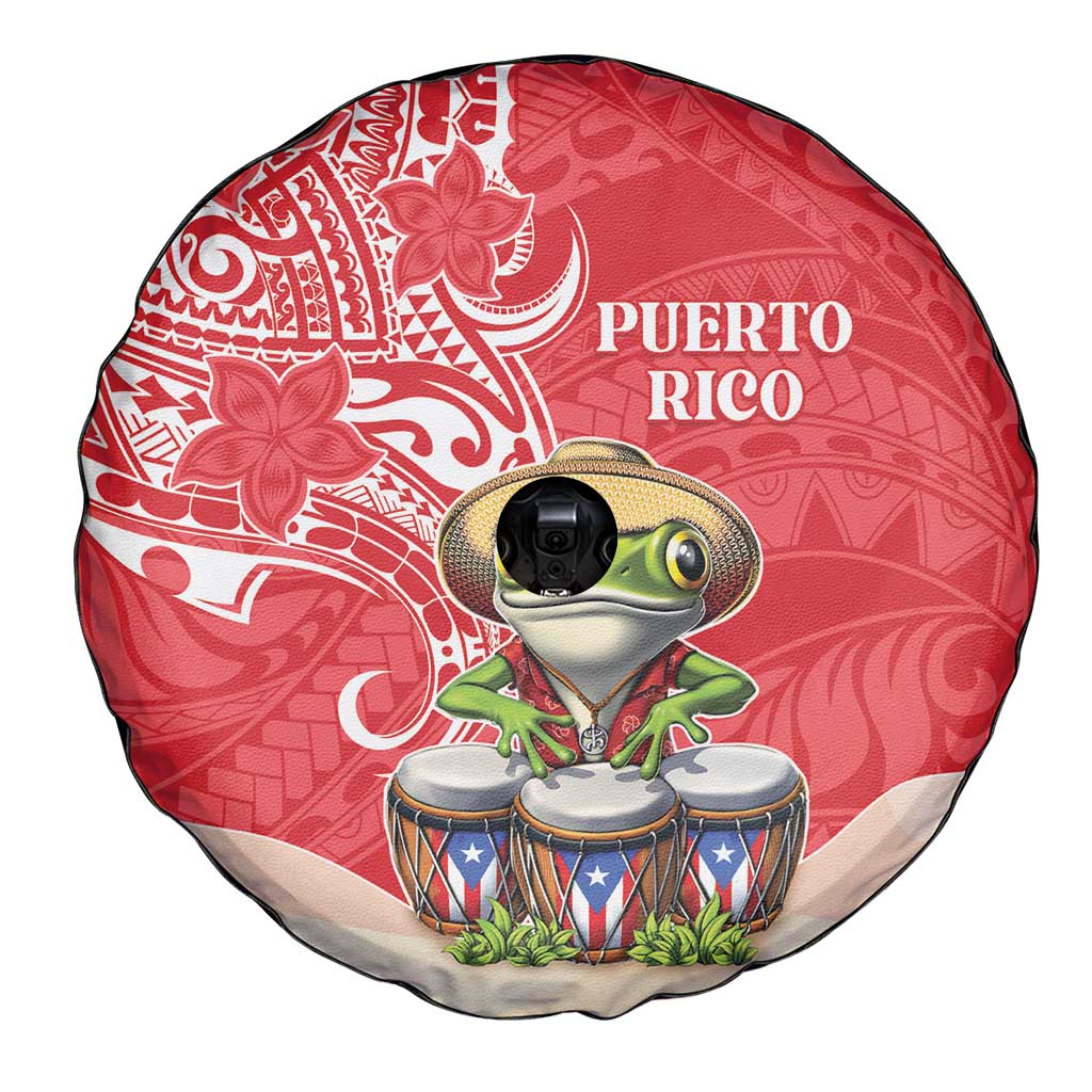 Puerto Rico Spare Tire Cover Coqui Frog With Polynesian Pattern - Polynesian Pride