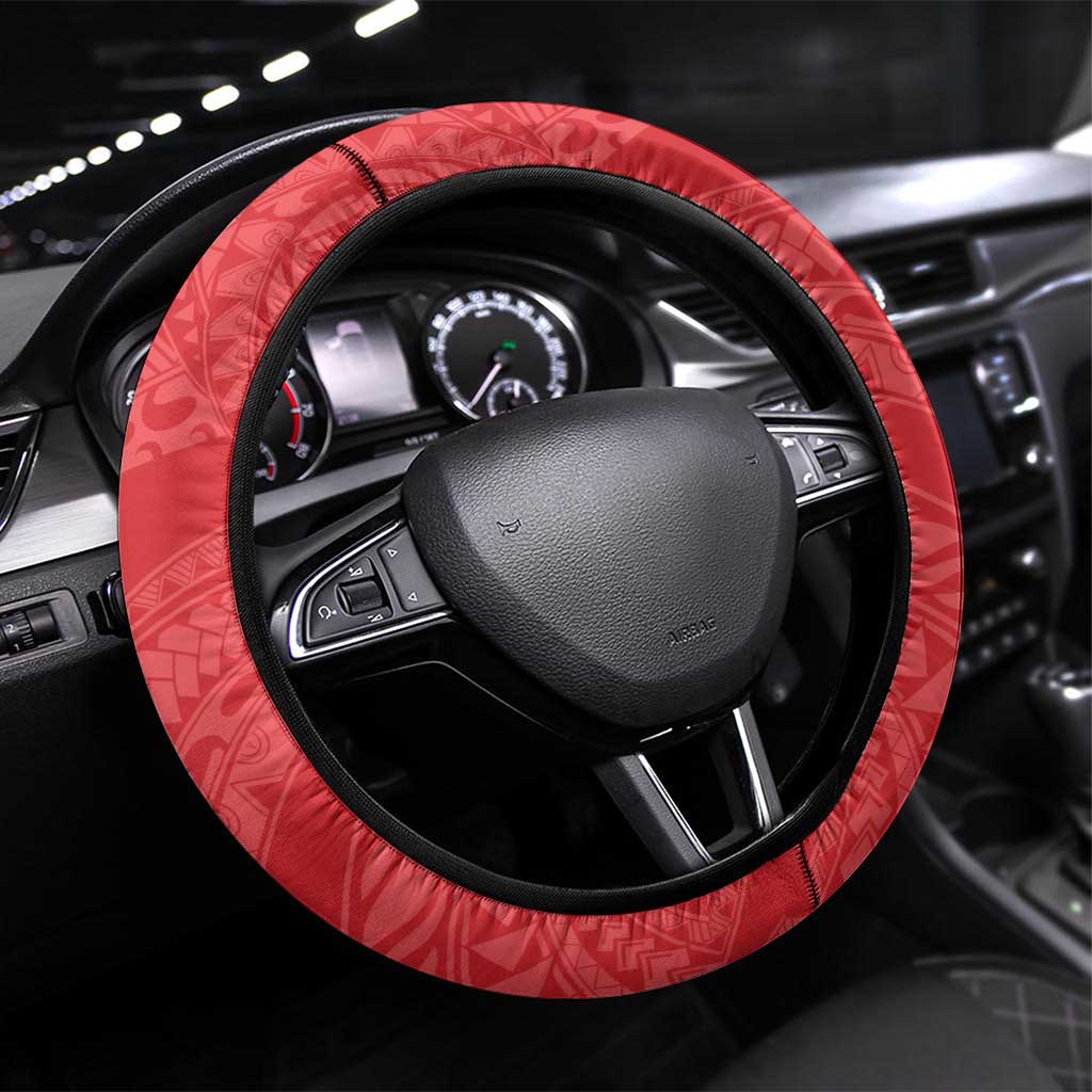 Puerto Rico Steering Wheel Cover Coqui Frog With Polynesian Pattern LT05 Universal Fit Red - Polynesian Pride