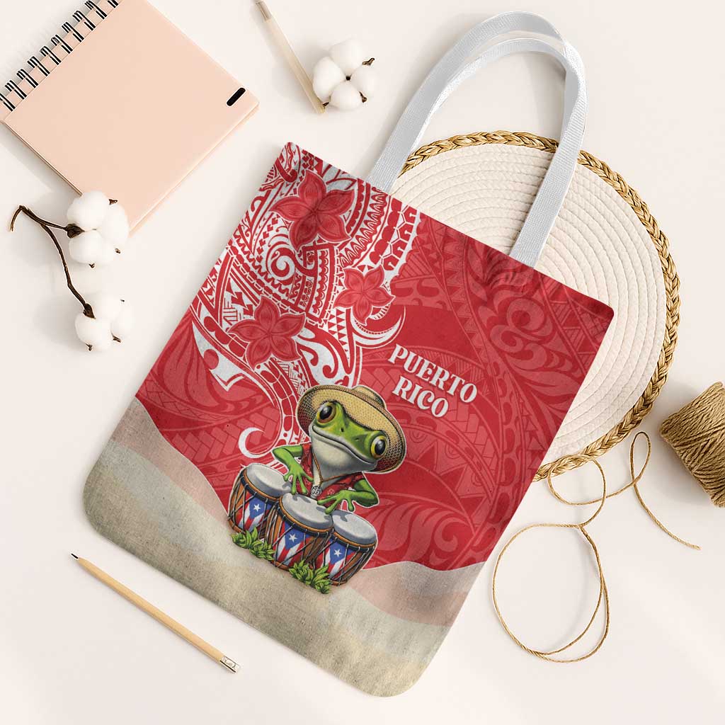 Puerto Rico Tote Bag Coqui Frog With Polynesian Pattern - Polynesian Pride
