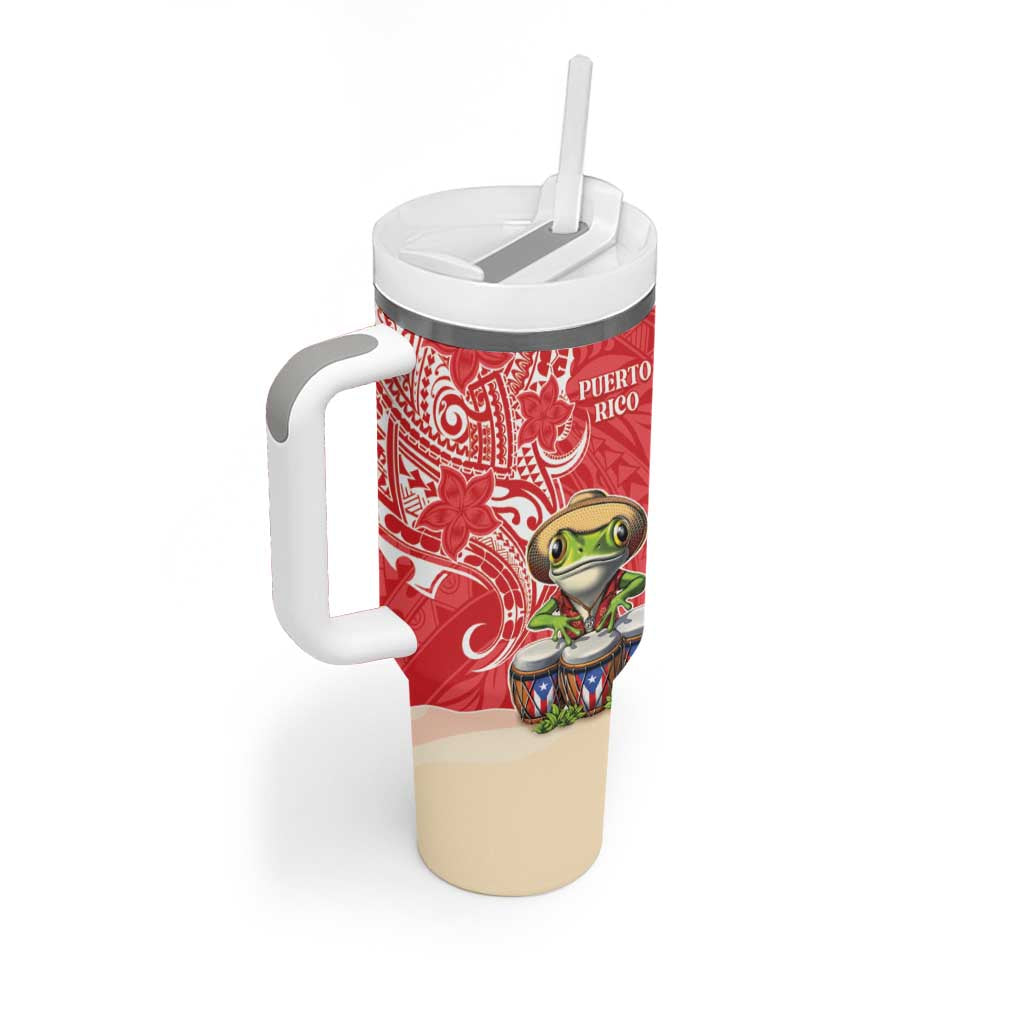 Personalized Puerto Rico Tumbler With Handle Coqui Frog With Polynesian Pattern - Polynesian Pride