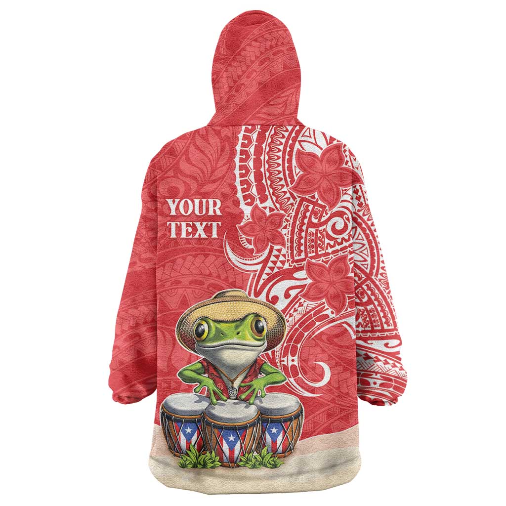 Personalized Puerto Rico Wearable Blanket Hoodie Coqui Frog With Polynesian Pattern LT05 - Polynesian Pride