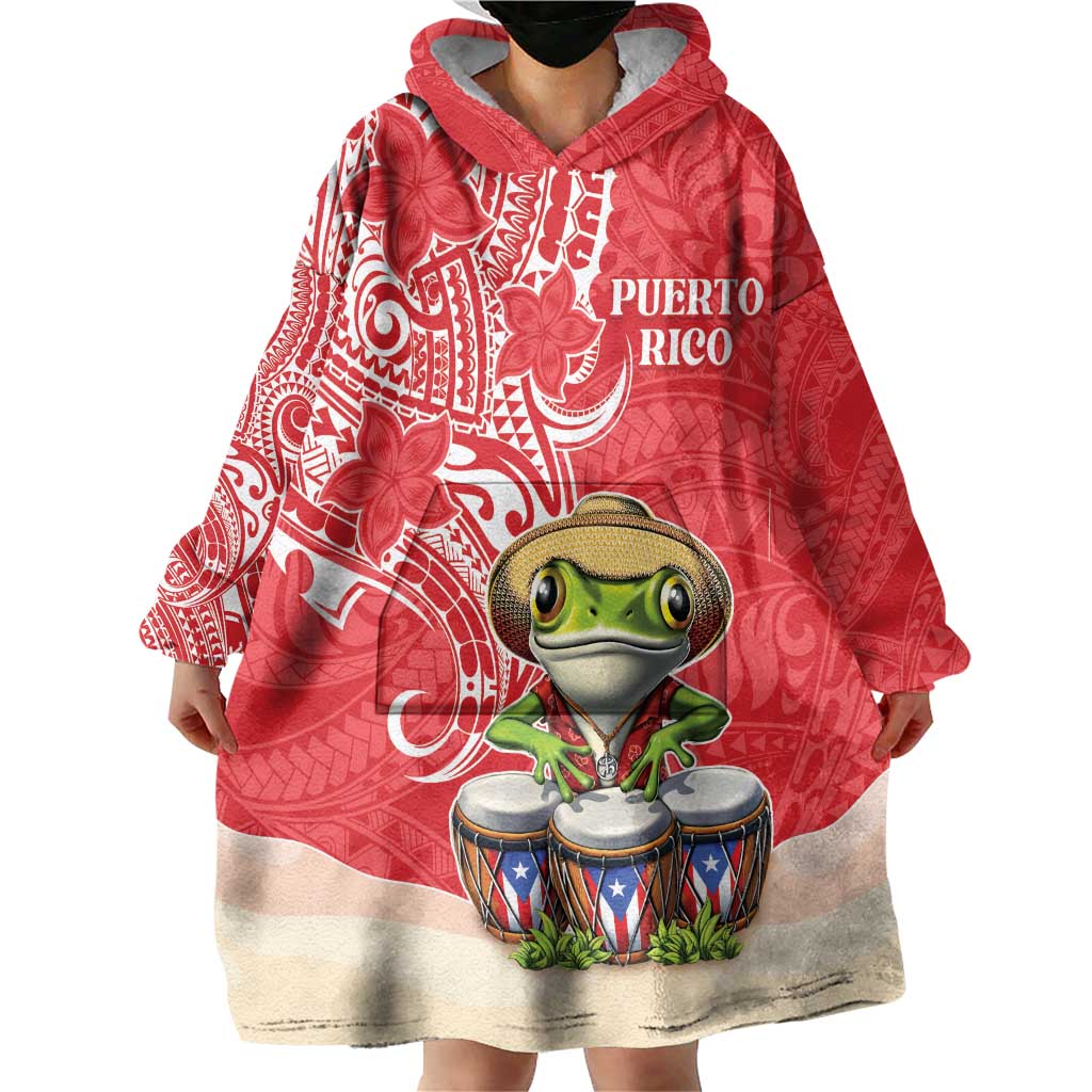 Personalized Puerto Rico Wearable Blanket Hoodie Coqui Frog With Polynesian Pattern LT05 - Polynesian Pride