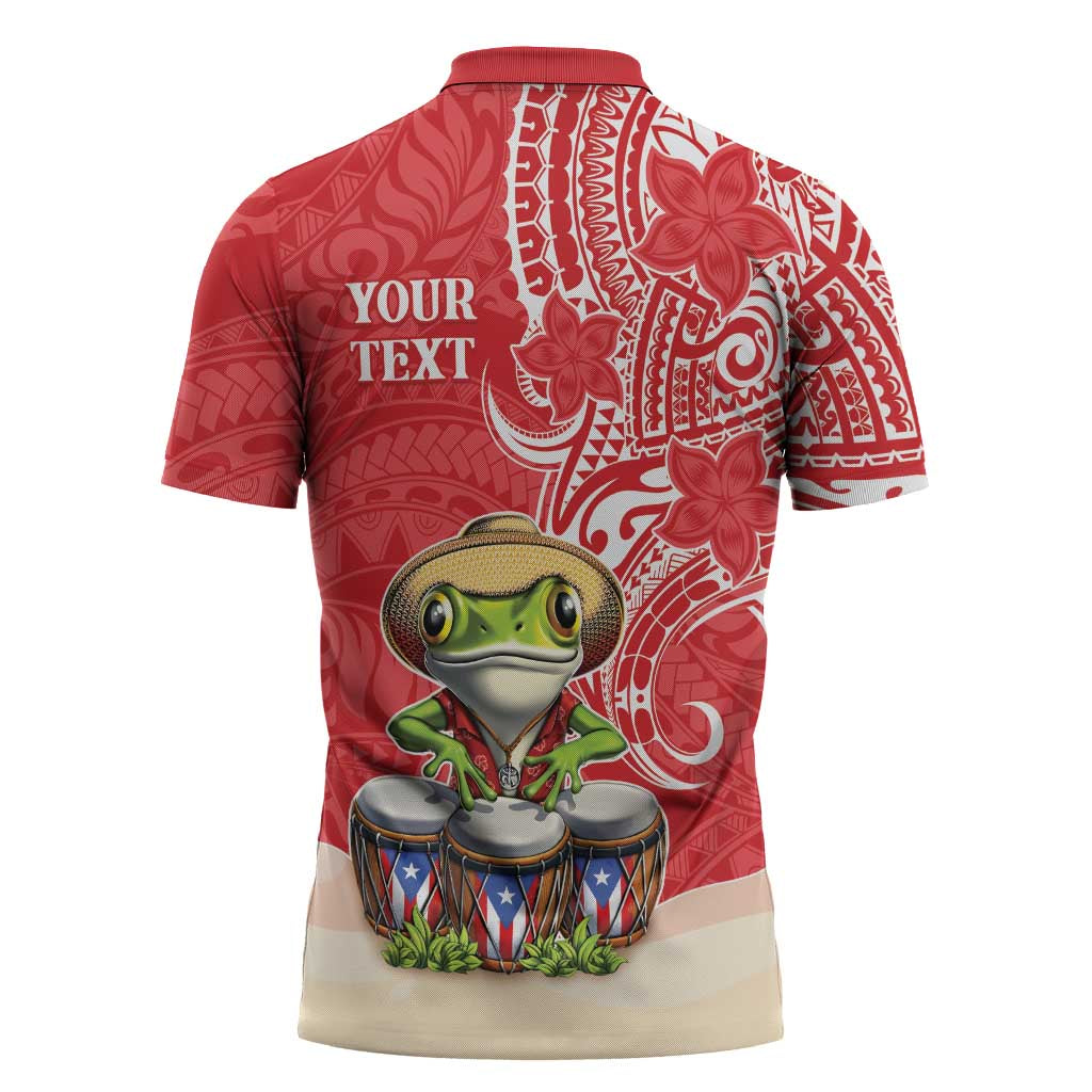 Personalized Puerto Rico Zipper Polo Shirt Coqui Frog With Polynesian Pattern LT05 - Polynesian Pride