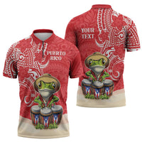 Personalized Puerto Rico Zipper Polo Shirt Coqui Frog With Polynesian Pattern LT05 - Polynesian Pride
