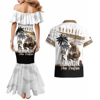 Hawaii Veterans Day Couples Matching Mermaid Dress and Hawaiian Shirt Honor The Fallen Flag Grunge Style