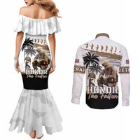Hawaii Veterans Day Couples Matching Mermaid Dress and Long Sleeve Button Shirt Honor The Fallen Flag Grunge Style LT05 - Polynesian Pride