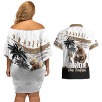 Hawaii Veterans Day Couples Matching Off Shoulder Short Dress and Hawaiian Shirt Honor The Fallen Flag Grunge Style LT05 - Polynesian Pride