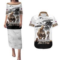 Hawaii Veterans Day Couples Matching Puletasi and Hawaiian Shirt Honor The Fallen Flag Grunge Style LT05 White - Polynesian Pride